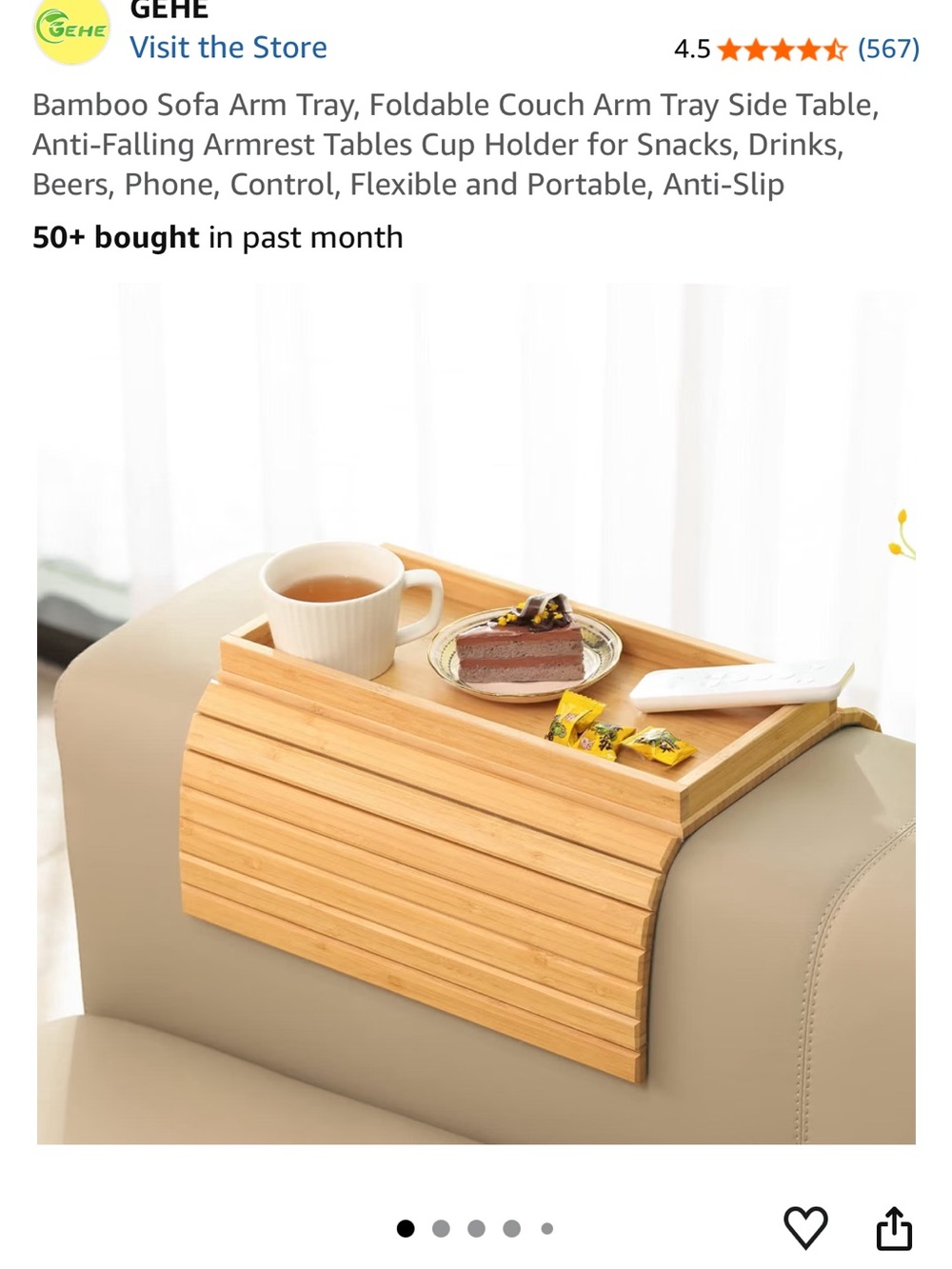 Bamboo Foldable Sofa Arm Tray - Natural